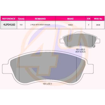 Колодки пер HON CR-V 2.0/2.2D/2.4 06- (с 2 датчиками) <b>4U 4UP04160</b>