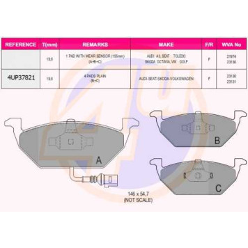Колодки пер AUDI A3 1.6-1.9TD 96-03.SKODA OCTAVIA 1.41.6 96- <b>4U 4UP37821</b>