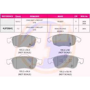 Колодки пер DAC DUSTER/REN FLUENCE/MEGANE/SCENIC/GRAND SCENIC 05- ATE <b>4U 4UP39641</b>