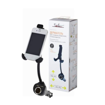 Держатель для телефона в прикуриватель на длинной штанге с гнездом прикуривателя и 2xUSB <b>AIRLINE AMS-F-04</b>