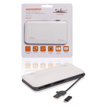 Аккумулятор внешний универсальный 12000мАч: microUSB/Lightning 2.1A <b>AIRLINE APB-12-04</b>