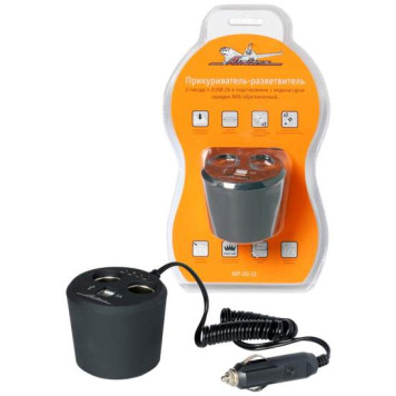 Прикуриватель-разветвитель 2 гнезда + 2USB в подстаканник с индикатором зарядки АКБ обрезиненый <b>AIRLINE ASP-2U-12</b>