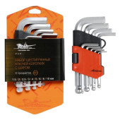 Набор шестигранных ключей коротких с шаром 9 предметов (1.5,2,2.5,3,4,5,6,8,10мм) пласт.подвес <b>AIRLINE AT-9-17</b>