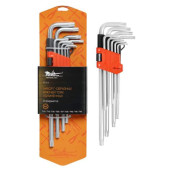Набор Г-образных ключей TORX с отв. удлиненных 9 предметов (Т10, Т15, Т20, Т25, Т27, Т30, Т40, Т45, Т50) пласт.подвес <b>AIRLINE AT-9-21</b>