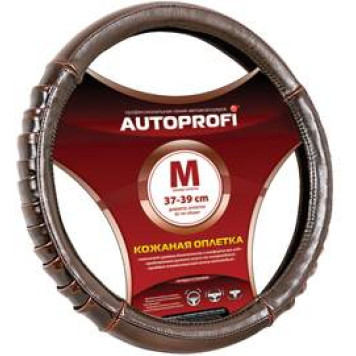 Оплетка на руль Autoprofi AP-770 BR M натур.кожа, "гармошка" тем.коричнневая