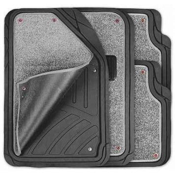 Ковры салона со съемным серым ковролином до -50°С (4 предмета) черные с канавками для вырезов Autoprofi FOCUS2 TER-420 BK/GY