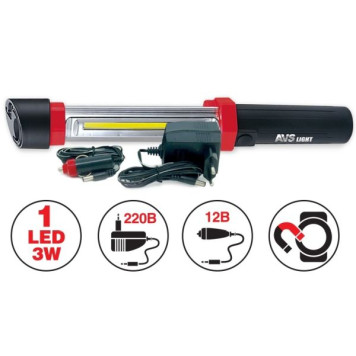 Светильник переносной CD807 COB 1 LED 3W, встроенн.аккум.на 6ч работы, зарядка от 22V и прикур.12V