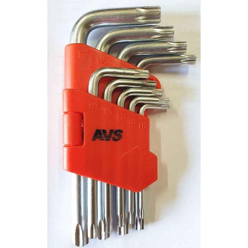 Набор шестигранников TORX Г-образные (Т10-Т50) 9 предм., с отверстием AVS TXL-9H-2