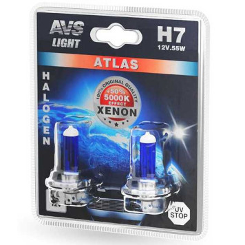 Лампа H7 12V 55W +50% XENON EFFECT 5000К (комплект 2шт) AVS ATLAS A78570S