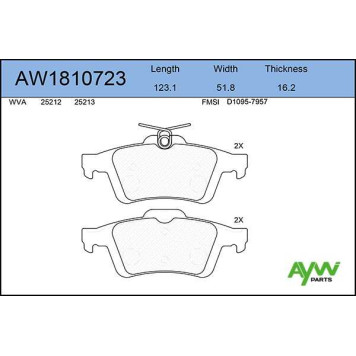 Колодки тормозные задние FORD C-Max 2010>, Focus 2011> <b>AYWIPARTS AW1810723</b>-1
