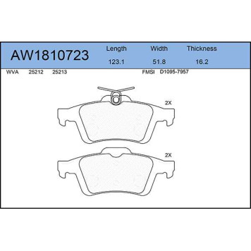 Колодки тормозные задние FORD C-Max 2010>, Focus 2011> <b>AYWIPARTS AW1810723</b>