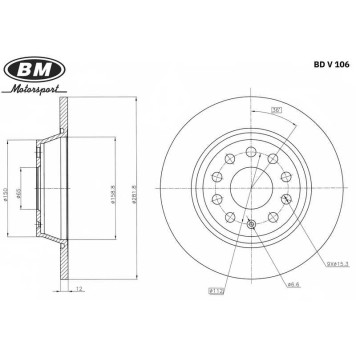 Диск тормозной передний вентилируемый (1шт.) VW Jetta V (1K2)Jetta VI (162),SKODA Octavia,Y <b>BM-MOTORSPORT BDV106</b>-1