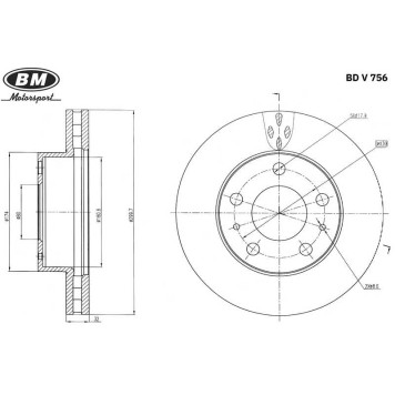 Диск тормозной передний вентилируемый (1шт.) <b>BM-MOTORSPORT BDV756</b>-1