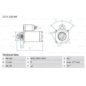 Стартер 12V, 0,8KW <b>BOSCH 0986028000</b>