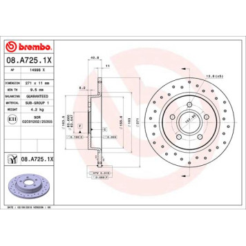 Диск перфорированный Brembo Xtra <b>BREMBO 08.A725.1X</b>
