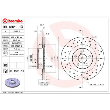 Диск перфорированный Brembo Xtra <b>BREMBO 09.A921.1X</b>