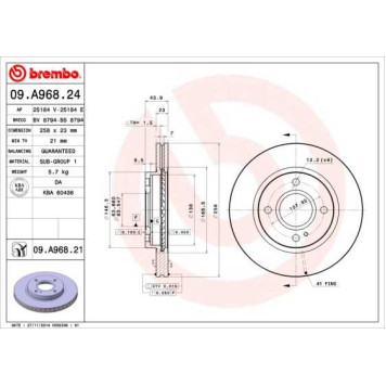 Диск тормозной Brembo Painted Disc <b>BREMBO 09.A968.21</b>