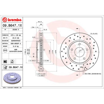 Диск перфорированный Xtra MITSUBISHI LANCER VIII 07 > перед <b>BREMBO 09.B647.1X</b>