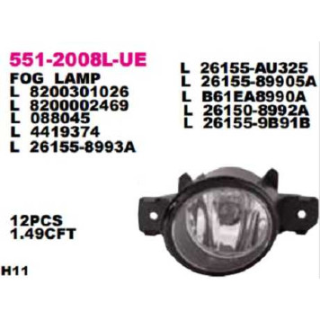 Фара пр-тум левая NISSAN ALMERA N16 2000- / PRIMERA P12 2002- / TEANA 2008- / RENAULT CLIO/SYMBOL 2001- / KOLEOS 2009- / LAGUNA 2001- / <b>DEPO 551-2008L-UE</b>