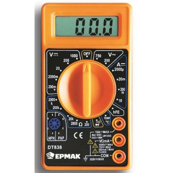 Мультитестер (мультиметр) цифровой Ермак DT-838 со звуковой прозвонкой и термопарой-1