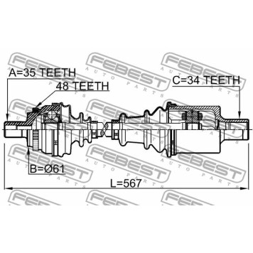 Приводной вал FEBEST 1614-210LH-3