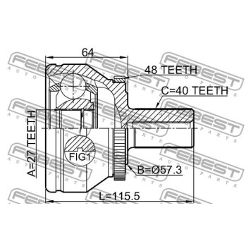 Шрус наружный 27X57.4X40 подходит для VOLVO XC90 2003-2014 <b>FEBEST 2710-XC90WDA48</b>-1