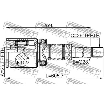Шрус внутренний правый 26X28X26 подходит для VOLVO V70 II 2000-2008 <b>FEBEST 2711-S80AWDTRH</b>-2