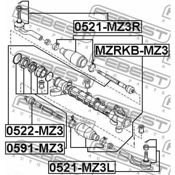 Пыльник рулевого управления FEBEST MZRKB-MZ3-3