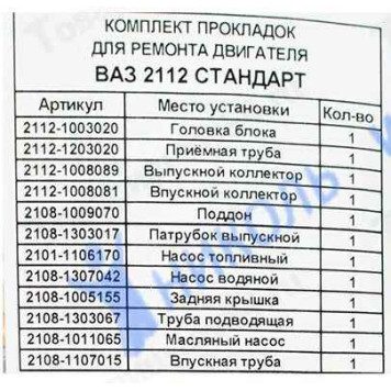 Набор прокладок ДВС ВАЗ 2112 Стандарт <b>ФОРТЕХНИКС ПК-2112-С</b>-1