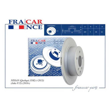 Диск тормозной задний (291,6x9) NISSAN (Juke, Qashqai, X-Trail, Tiida, Dualis, Sylphy, Pulsar, NV200) <b>FRANCECAR FCR220462</b>-1