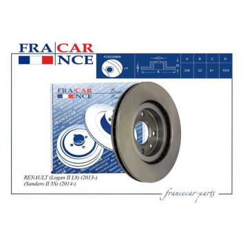 Диск тормозной передний (258x22) RENAULT Clio IV, Logan II, Sandero II <b>FRANCECAR FCR220869</b>-1