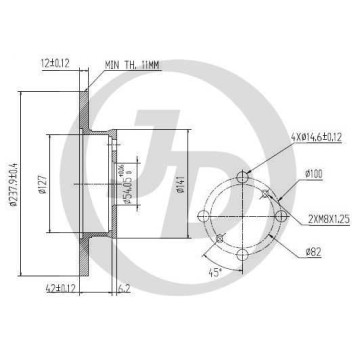Диск тормозной передний DF1409 (238x12) 4 отв <b>JUST DRIVE JBD0056</b>