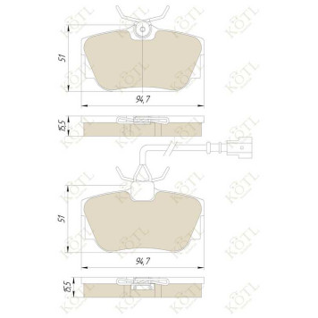 Колодки тормозные VOLKSWAGEN T4 96>SHARAN 00>GALAXY R16 00>06 (1 датчик) зад. <b>KOTL 1369KT</b>-2