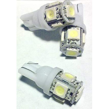 Лампа (LS07) светодиодная T10-SMD5 (W2,1x9,5d) б/ц 5 SMD 5050, белая 12V-1