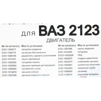 Набор прокладок ДВС ВАЗ 2123 полный Люкс <b>КВАДРАТИС KVP-2123-1002064-86-03</b>-1