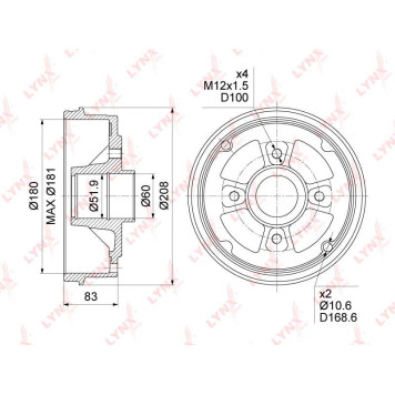 Барабан тормозной (180x52) <b>LYNXAUTO BM-1033</b>