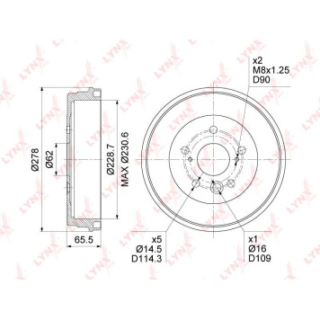 Барабан тормозной (228,5x55) <b>LYNXAUTO BM-1185</b>