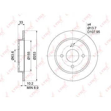 Диск тормозной задний (252,5x10) подходит для FORD Focus I 1.4-2.0 99-04 / Fiesta VI 1.0-1.6 09> <b>LYNXAUTO BN-1020</b>-1