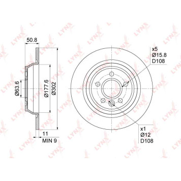 Диск тормозной задний (302x11) подходит для FORD Mondeo IV 1.6-2.5 07-14 / Kuga I 2.0D-2.5 08-12 / Galaxy/S-Max 1.6-2.2D 06-15, LAND ROVER Range Rover Evoque 2.0-2.2D 11> <b>LYNXAUTO BN-1022</b>-1