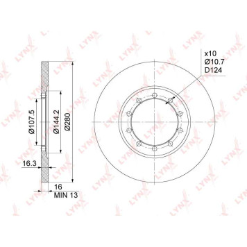 Диск тормозной задний (280x16) подходит для FORD Transit 2.2D-3.2D 06-14 <b>LYNXAUTO BN-1023</b>-1