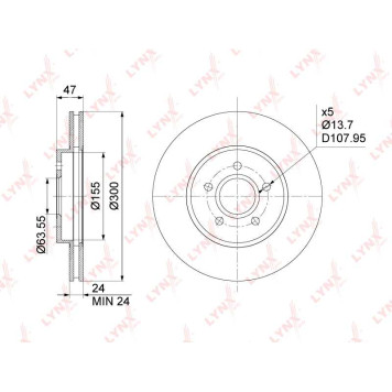 Диск тормозной передний (300x24) подходит для FORD Mondeo III 1.8-3.0 00-07, JAGUAR X-Type 2.0D-3.0 01-09 <b>LYNXAUTO BN-1025</b>-1