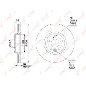 Диск тормозной передний (300x28) подходит для FORD Mondeo IV 1.6-2.5 07-14 / Kuga I 2.0D-2.5 08-12 / Galaxy/S-Max 1.6-2.3 06-15, LAND ROVER Freelander 2 2.0-3.2 06-14 / Range Rover Evoque <b>LYNXAUTO BN-1027</b>