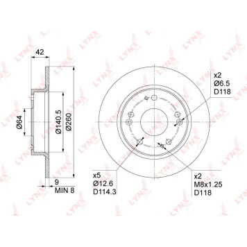 Диск тормозной задний (260x9) подходит для HONDA Civic VII-IX 1.3h-2.2D 01> <b>LYNXAUTO BN-1029</b>-1