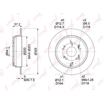 Диск тормозной задний (304,5x9) подходит для HONDA CR-V II 2.0-2.4 01-06 <b>LYNXAUTO BN-1030</b>
