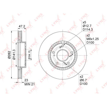 Диск тормозной передний (282x23) подходит для HONDA Civic VII-IX 1.4-2.2D 01> / CR-V II 2.0-2.4 01-06 / FR-V 1.7-2.2D 04> / Stream 1.7-2.0 01> <b>LYNXAUTO BN-1033</b>-1