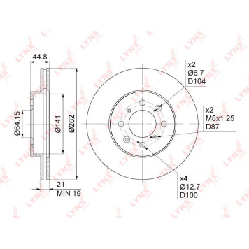 Диск тормозной передний (262x21) подходит для HONDA Civic V-VII 1.4-2.0D 91-05> / Jazz(GE) 1.2-1.5 08> <b>LYNXAUTO BN-1034</b>-1