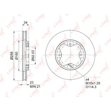 Диск тормозной передний (259,5x23) подходит для HONDA Accord IV-V 1.8-2.2 90-98 / Civic VI 1.4-1.6 95-01 <b>LYNXAUTO BN-1036</b>-1