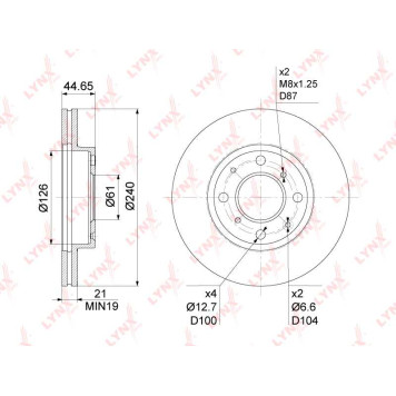 Диск тормозной передний (240x21) подходит для HONDA Civic V-VI 1.3-1.6 91-01 <b>LYNXAUTO BN-1038</b>-1
