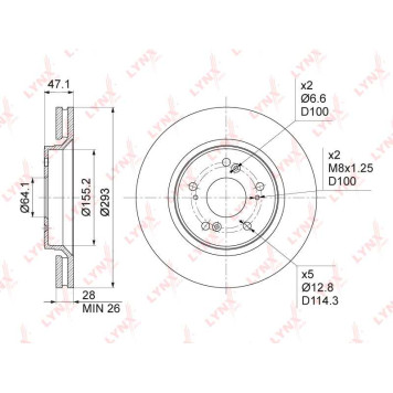 Диск тормозной передний (293x28) подходит для HONDA CR-V III-IV 2.0-2.4 07> <b>LYNXAUTO BN-1039</b>-1