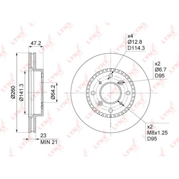 Диск тормозной передний (260x23) подходит для HONDA CR-V I 2.0 99-02 / Accord VI 1.6 98-02 / Prelude IV 2.0 92-00 <b>LYNXAUTO BN-1041</b>